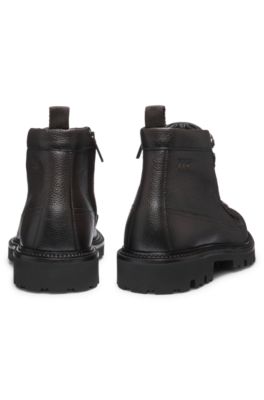 Grained-leather half boots with hiking-style laces, Dark Brown