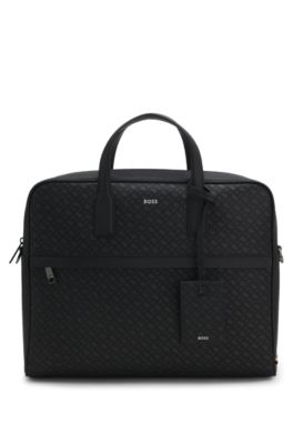 Portadocumentos con monogramas y logotipo en relieve metalizado, Negro