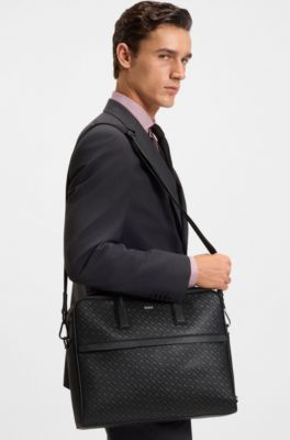 Portadocumentos con monogramas y logotipo en relieve metalizado, Negro