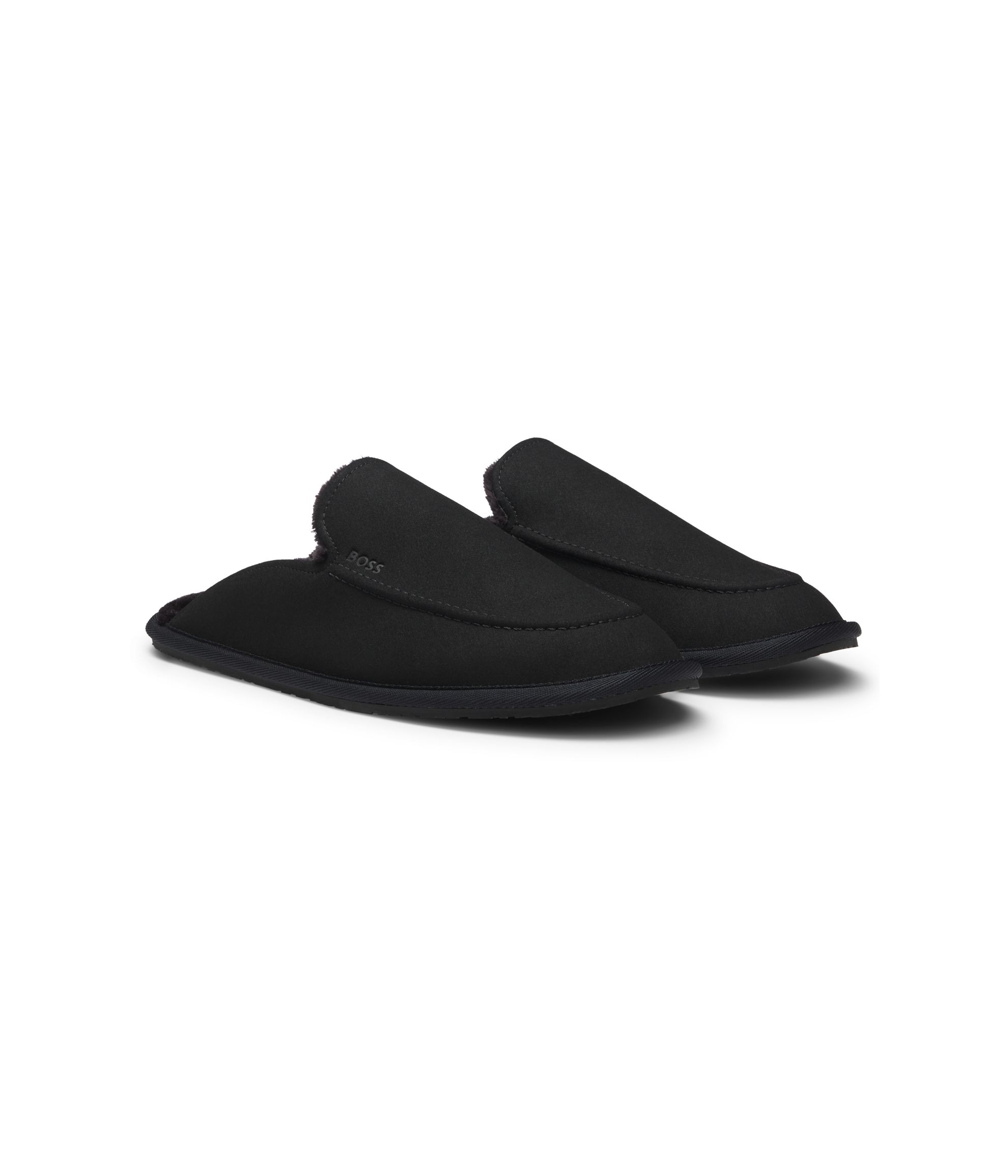 BOSS - Microfibre slippers with fluffy lining - Black