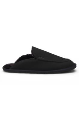 Zapatillas de casa de microfibra con suela de goma, Negro