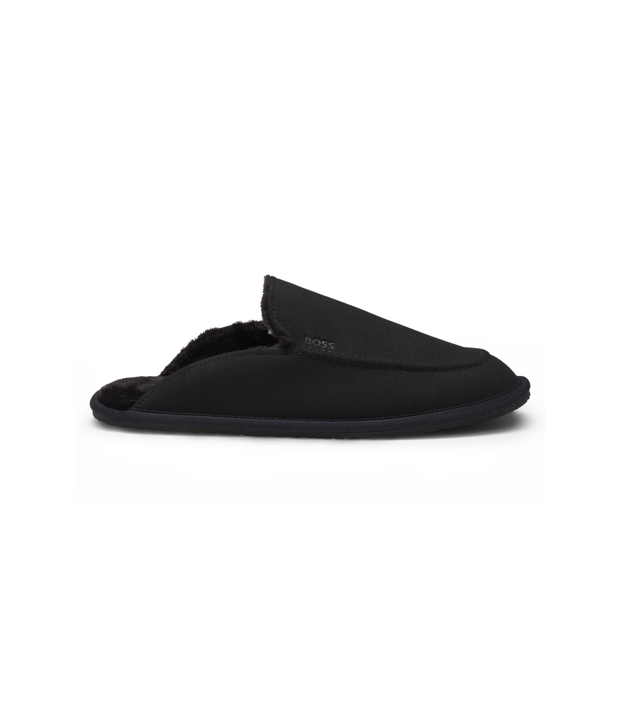BOSS - Microfibre slippers with fluffy lining - Black