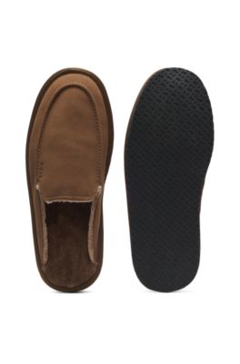 Zapatillas de casa de microfibra con suela de goma, Marr&oacute;n oscuro