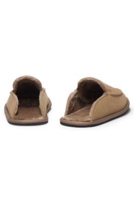 Zapatillas de casa de microfibra con suela de goma, Beige