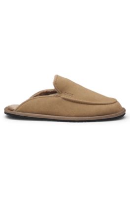 Zapatillas de casa de microfibra con suela de goma, Beige