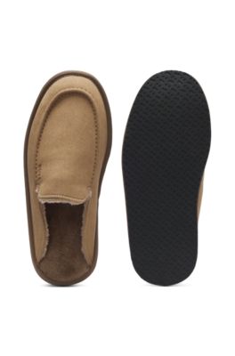 Zapatillas de casa de microfibra con suela de goma, Beige