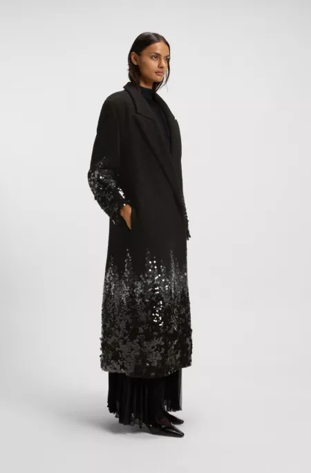 Formal coat with sequin embellishments