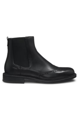 Brogue-detail Chelsea boots in leather, Black