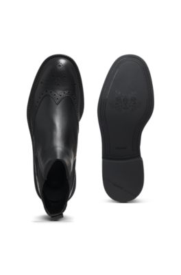 Brogue-detail Chelsea boots in leather, Black