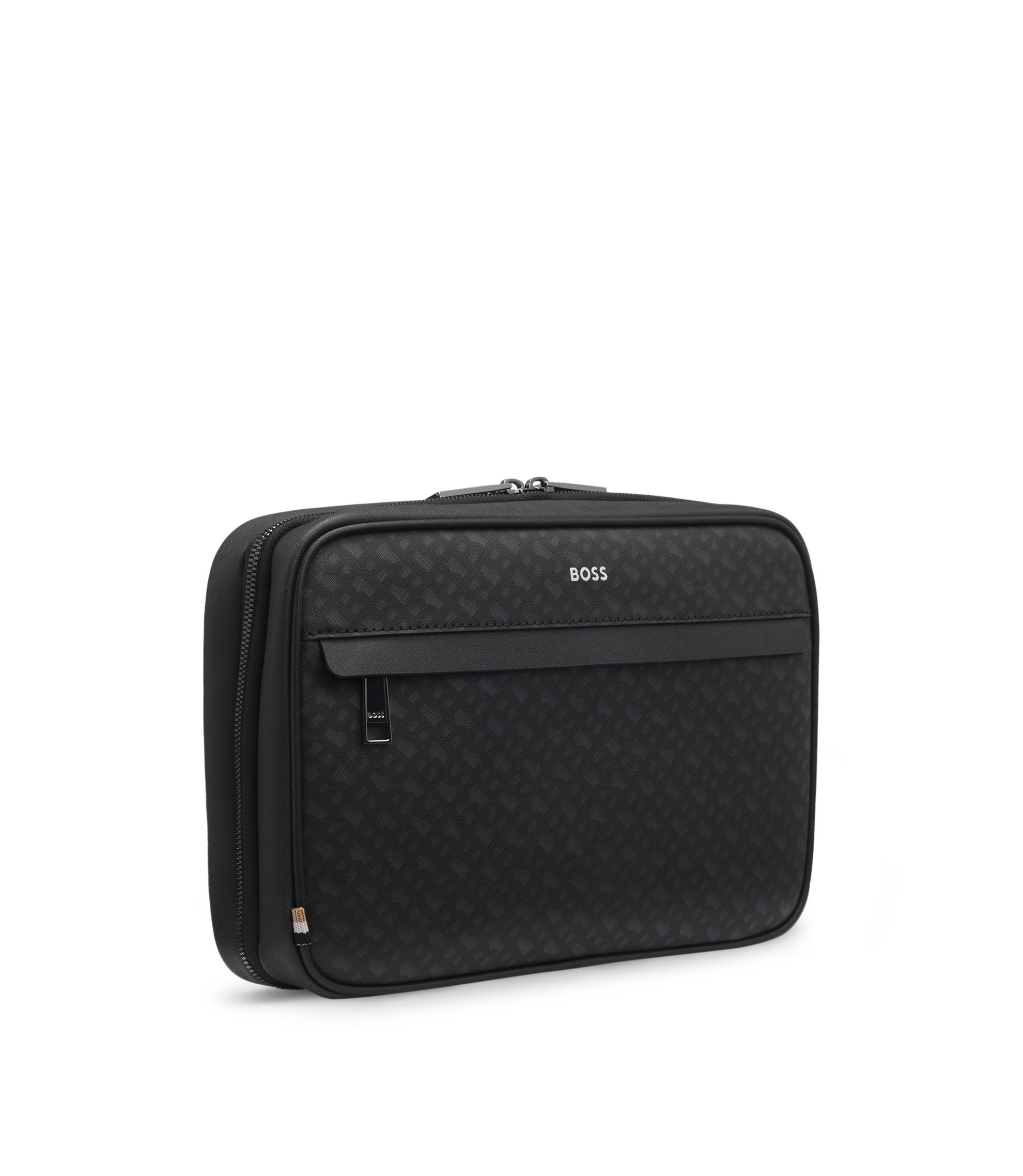 BOSS - Monogram washbag with foil-embossed logo - Black