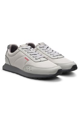 Retro-inspired trainers with faux-leather trims, Grey
