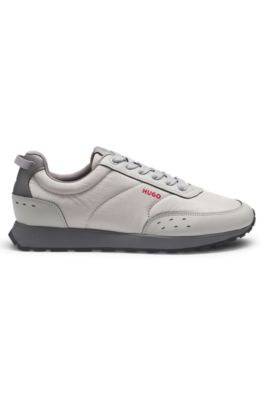 Retro-inspired trainers with faux-leather trims, Grey