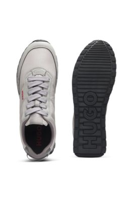 Retro-inspired trainers with faux-leather trims, Grey