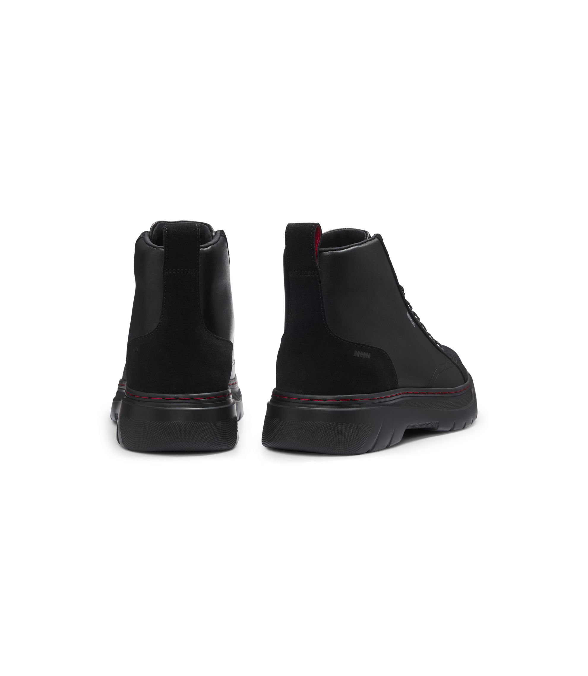 HUGO - High-top boots in leather and faux suede - Black