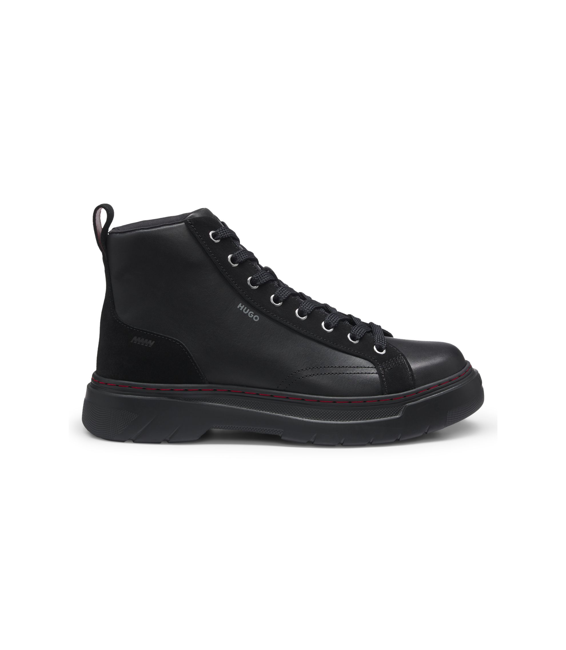 HUGO - High-top boots in leather and faux suede - Black