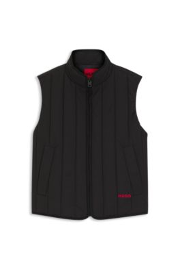 Gilet &agrave; matelassage vertical avec d&eacute;tail de logo, Noir