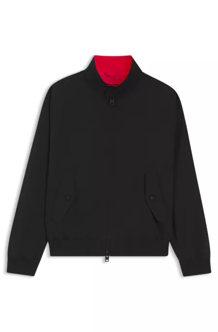 Twill bomber jacket with buttoned stand collar