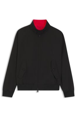 Twill bomber jacket with buttoned stand collar, Black