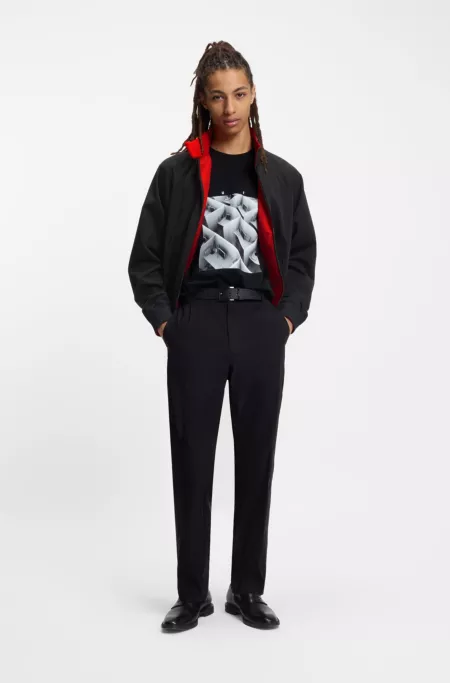 Twill bomber jacket with buttoned stand collar