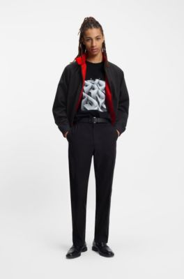 Twill bomber jacket with buttoned stand collar, Black