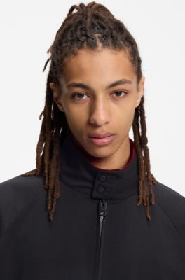 Twill bomber jacket with buttoned stand collar, Black