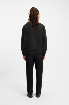 Twill bomber jacket with buttoned stand collar, Black