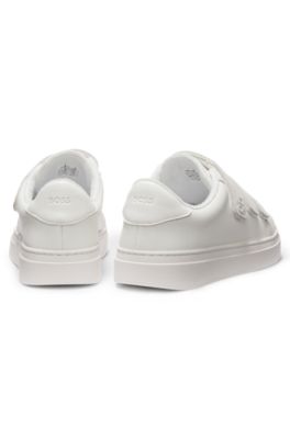 Baskets en cuir avec brides riptape en cuir su&eacute;d&eacute;, Blanc