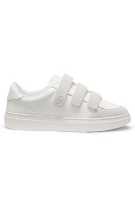 Leather trainers with suede trims, White