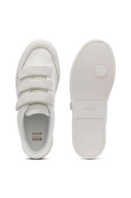 Leather trainers with suede trims, White