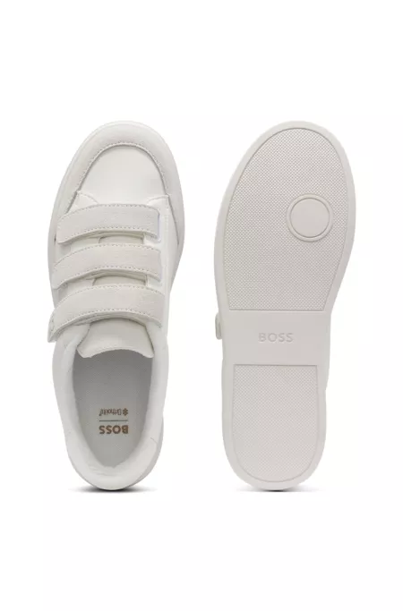 Leather trainers with suede trims