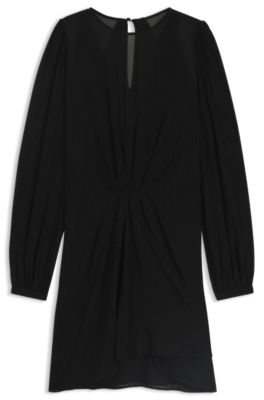 Vestido de lunares con detalles drapeados, Negro