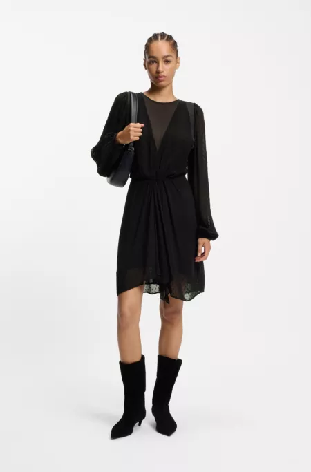 Drape-detail dress with polka dots