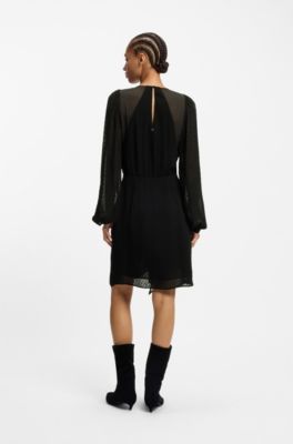 Vestido de lunares con detalles drapeados, Negro