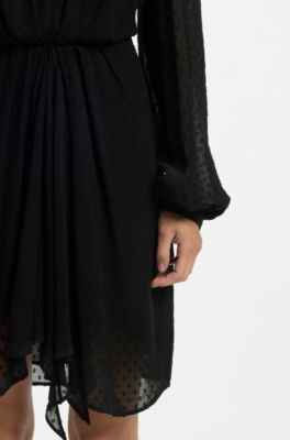 Drape-detail dress with polka dots, Black
