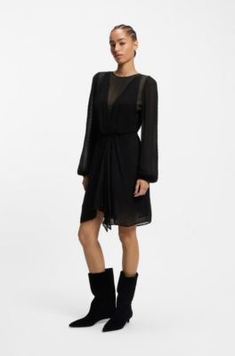 Vestido de lunares con detalles drapeados, Negro