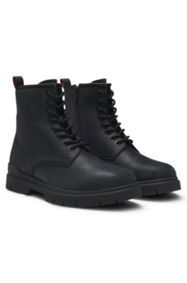 Botines de piel con logotipo grabado, Negro