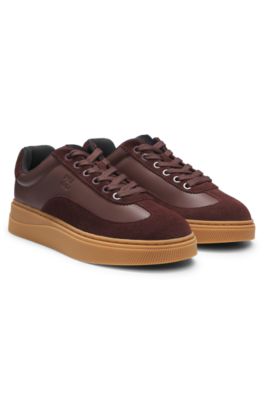 Suede-trim trainers with low profile, Dark Brown