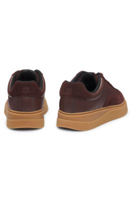 Suede-trim trainers with low profile, Dark Brown