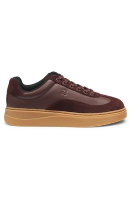 Suede-trim trainers with low profile, Dark Brown