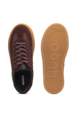 Suede-trim trainers with low profile, Dark Brown