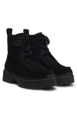 Suede boots with removable logo tag, Black