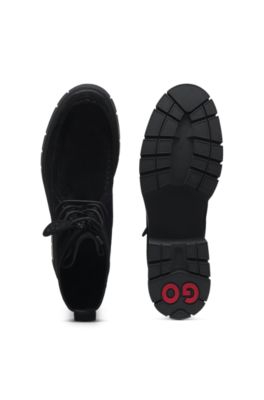 Suede boots with removable logo tag, Black