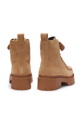 Suede boots with removable logo tag, Light Brown