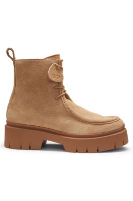 Suede boots with removable logo tag, Light Brown