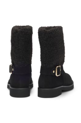 Botas biker de ante con detalle de monograma Double&nbsp;B, Negro