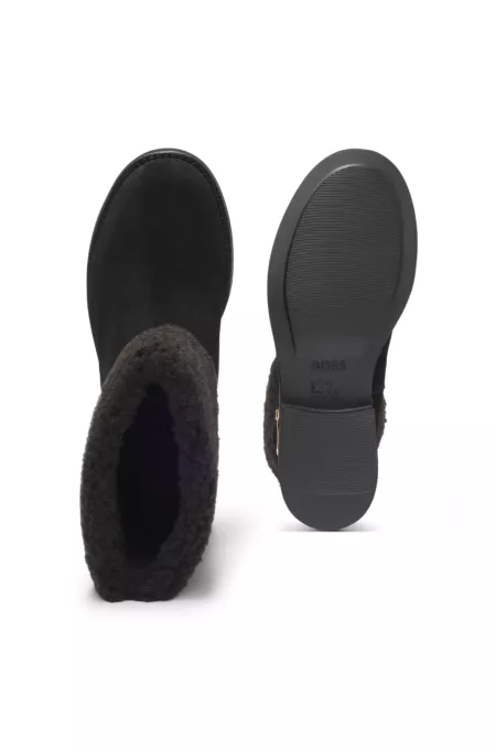 Suede biker boots with faux-fur trim