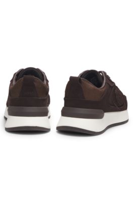 Trainers in pony-hair leather and suede, Dark Purple