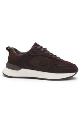 Trainers in pony-hair leather and suede, Dark Purple