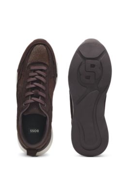 Trainers in pony-hair leather and suede, Dark Purple