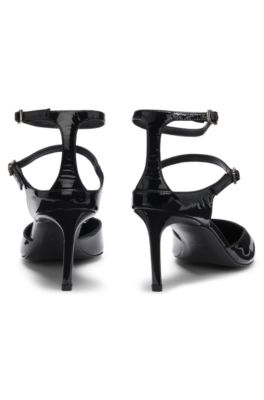 Strap-detail pumps in patent leather, Black